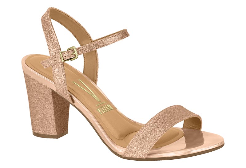 SANDALIA FEMININA TELA SHINE PARIS/METAL GLAMOUR GOLD PINK