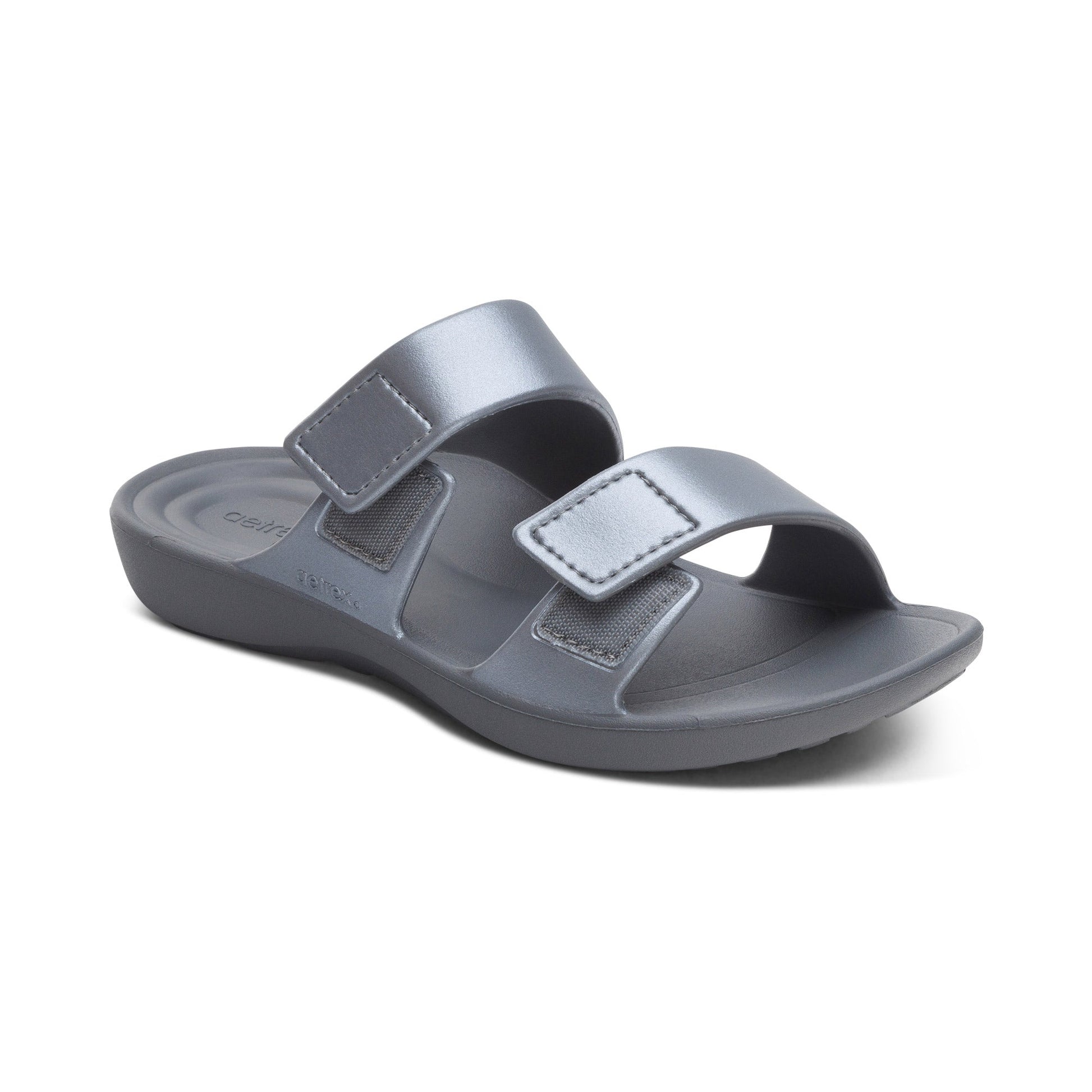 Aetrex Kaia Women's Two Band Slide Orthotic Sandals Pewter