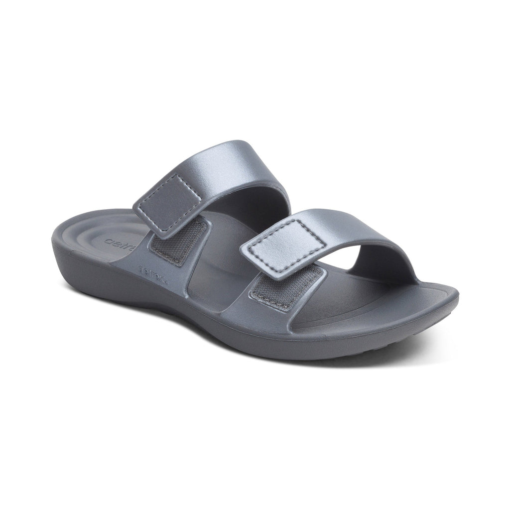 Aetrex Kaia Women's Two Band Slide Orthotic Sandals Pewter
