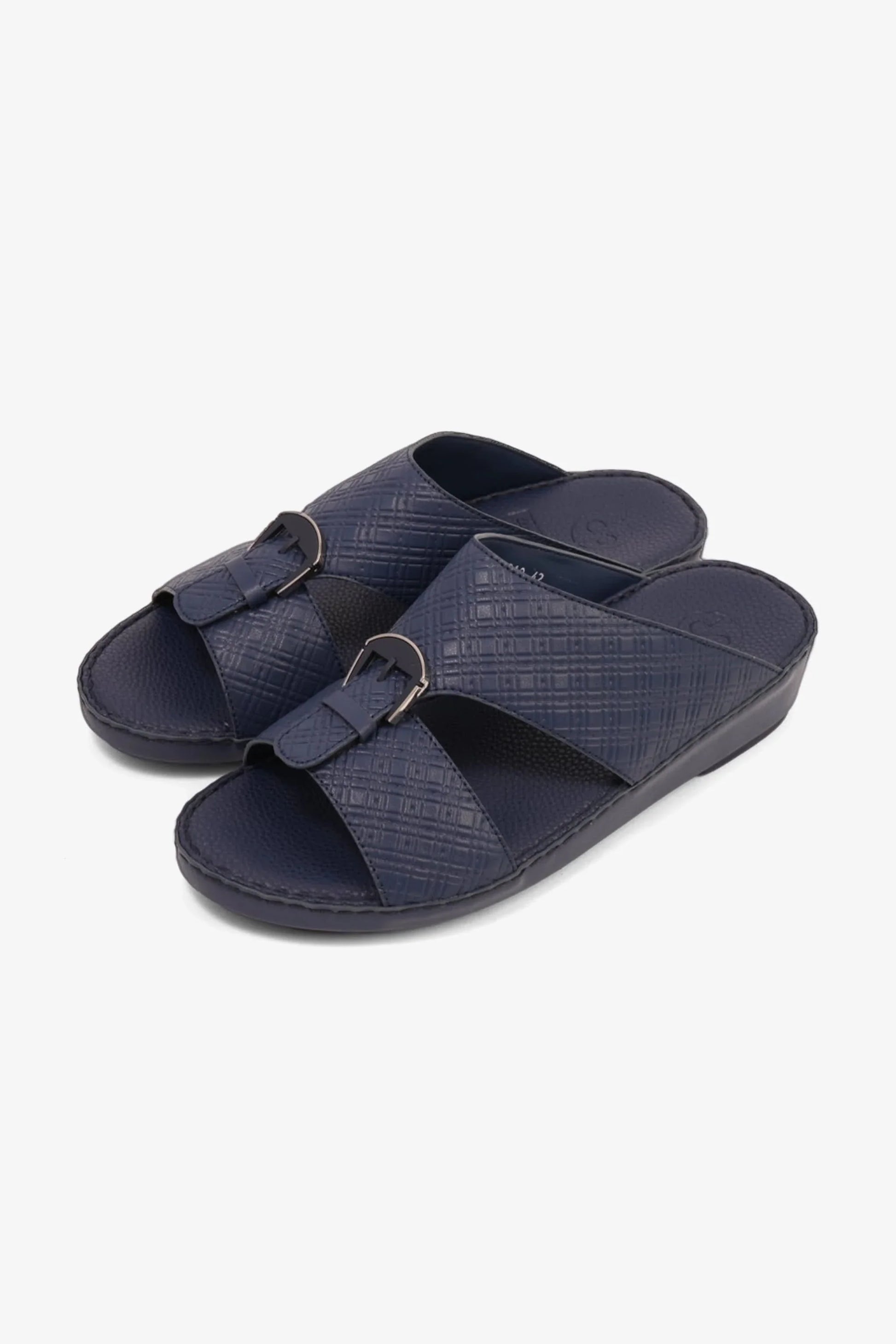 Comfort Plus Men's Cushioned Leather Slip-On Sandals Navy MSDCP7013