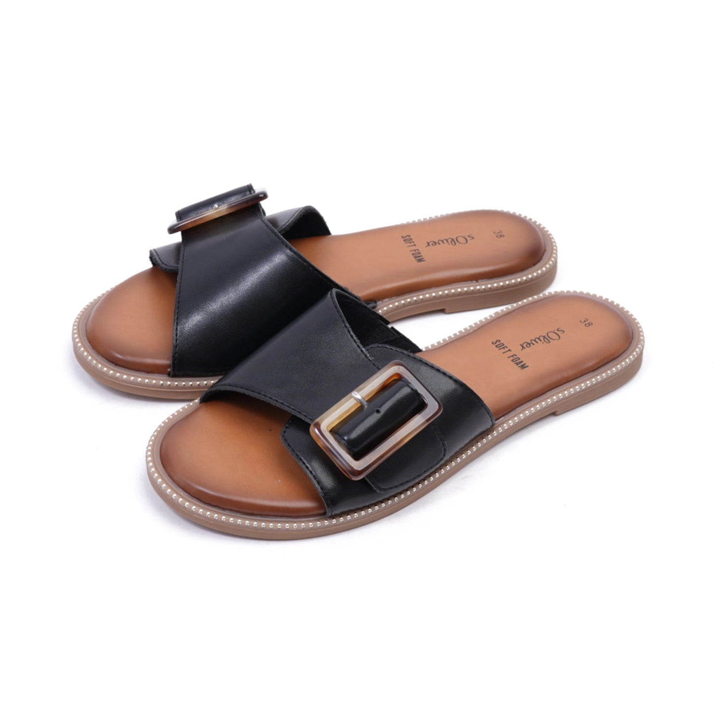 S. Oliver Soft Foam Buckle Sandals Black