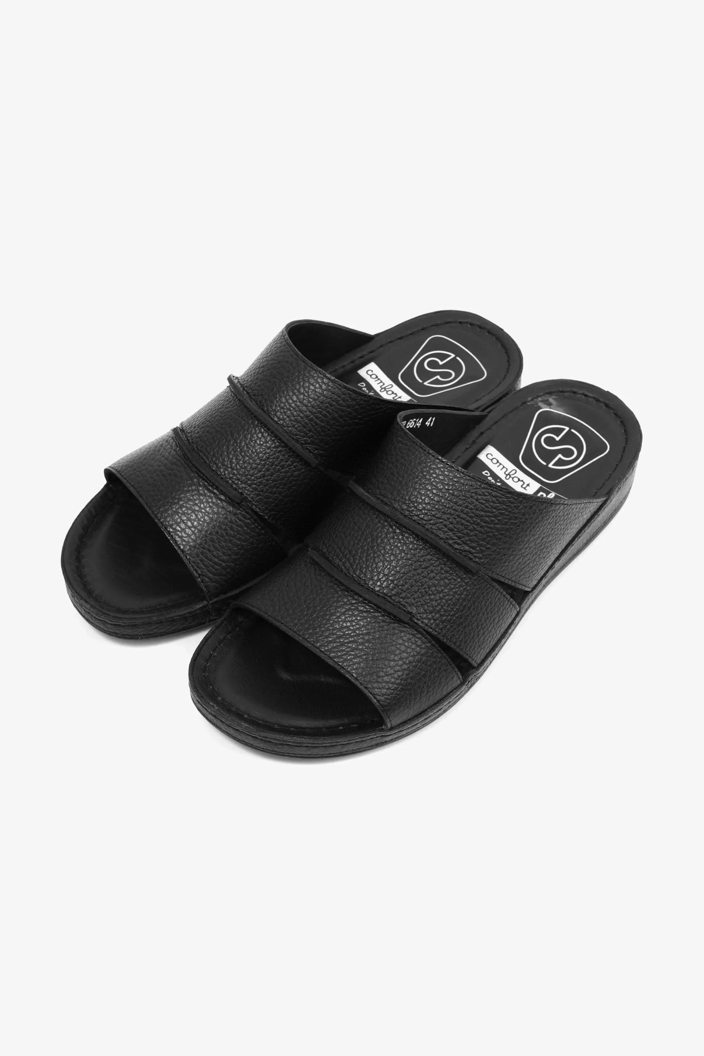 Comfort Plus Men's Leather Slide Sandals Black MSDCP6614