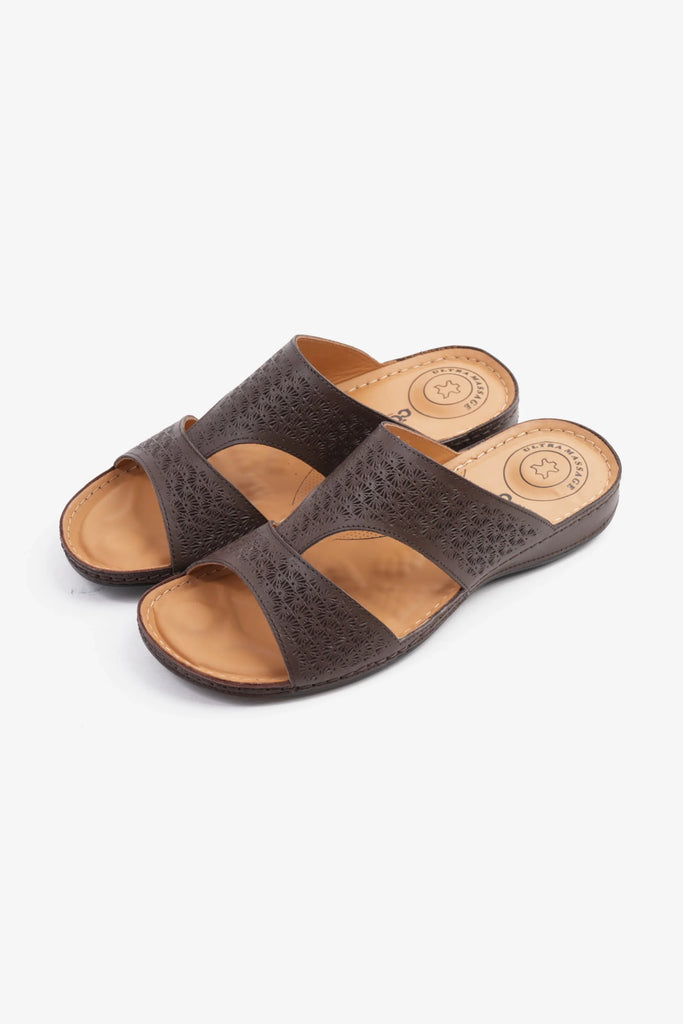 COMFORT PLUS BREATHABLE PERFORATED LEATHER SANDALS BROWN - Seventy7