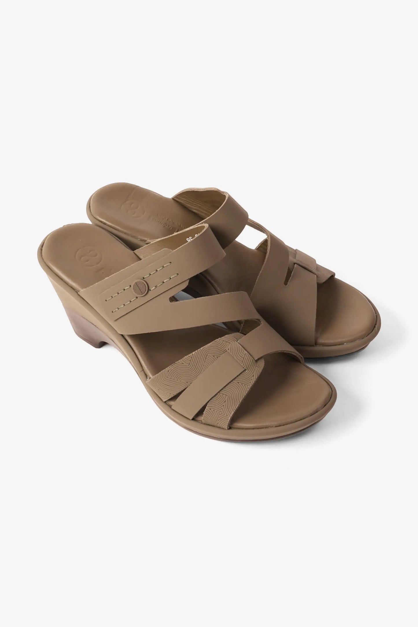 Comfort Plus Women's Leather Cut-Out Low Heel Sandals Truffle LSDCP9110