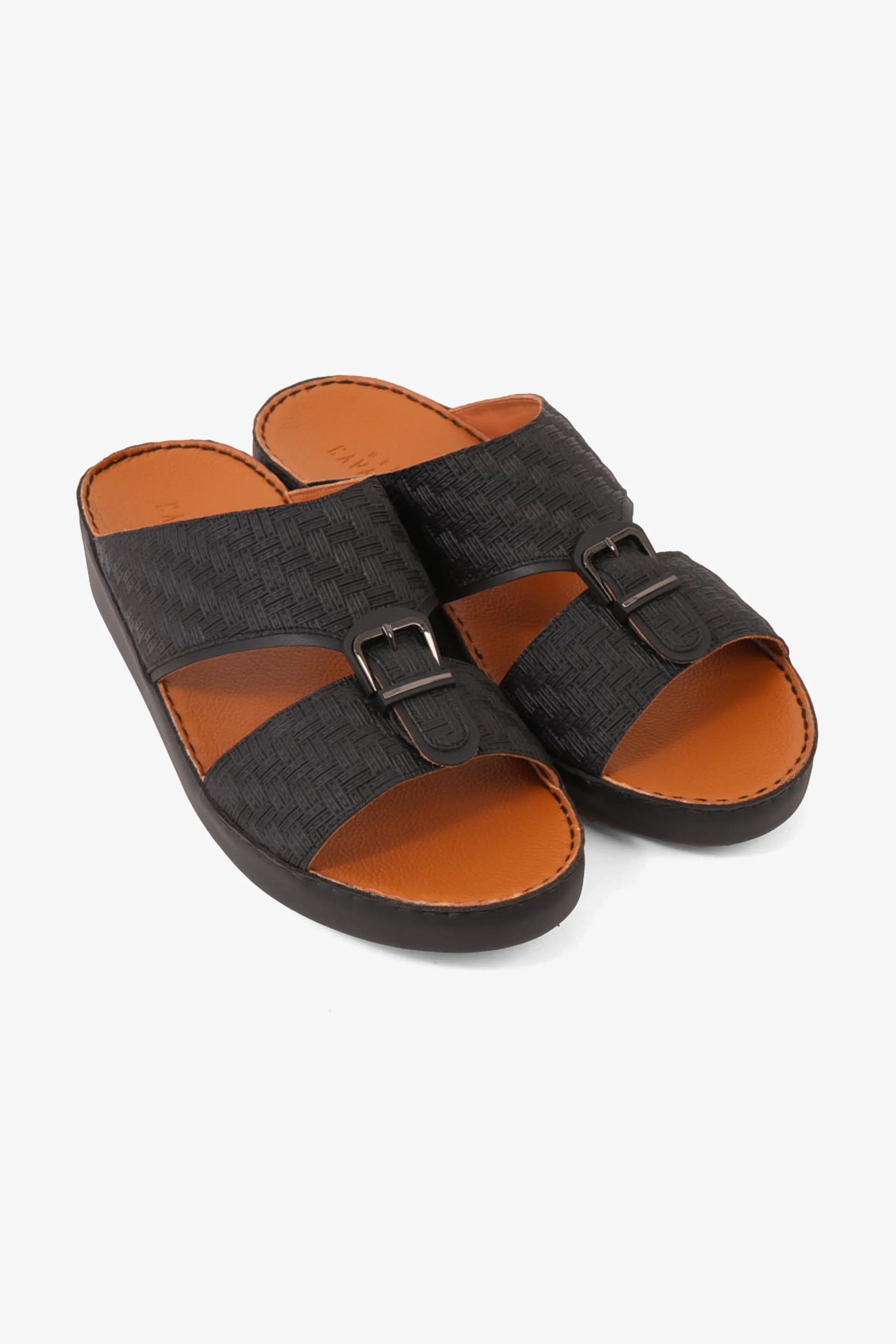 Cavalier Uomo Men's Premium Leather Arabic Sandals Black MSDCV1114