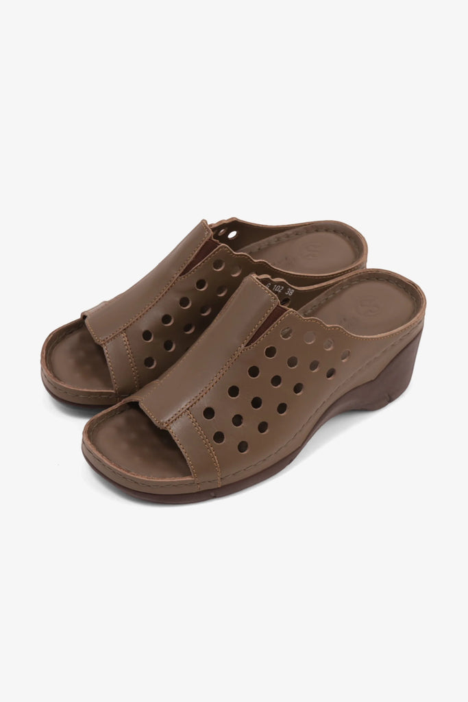 Comfort Plus Women's Perforated Wedge Sandals Truffle LSDCPGG102