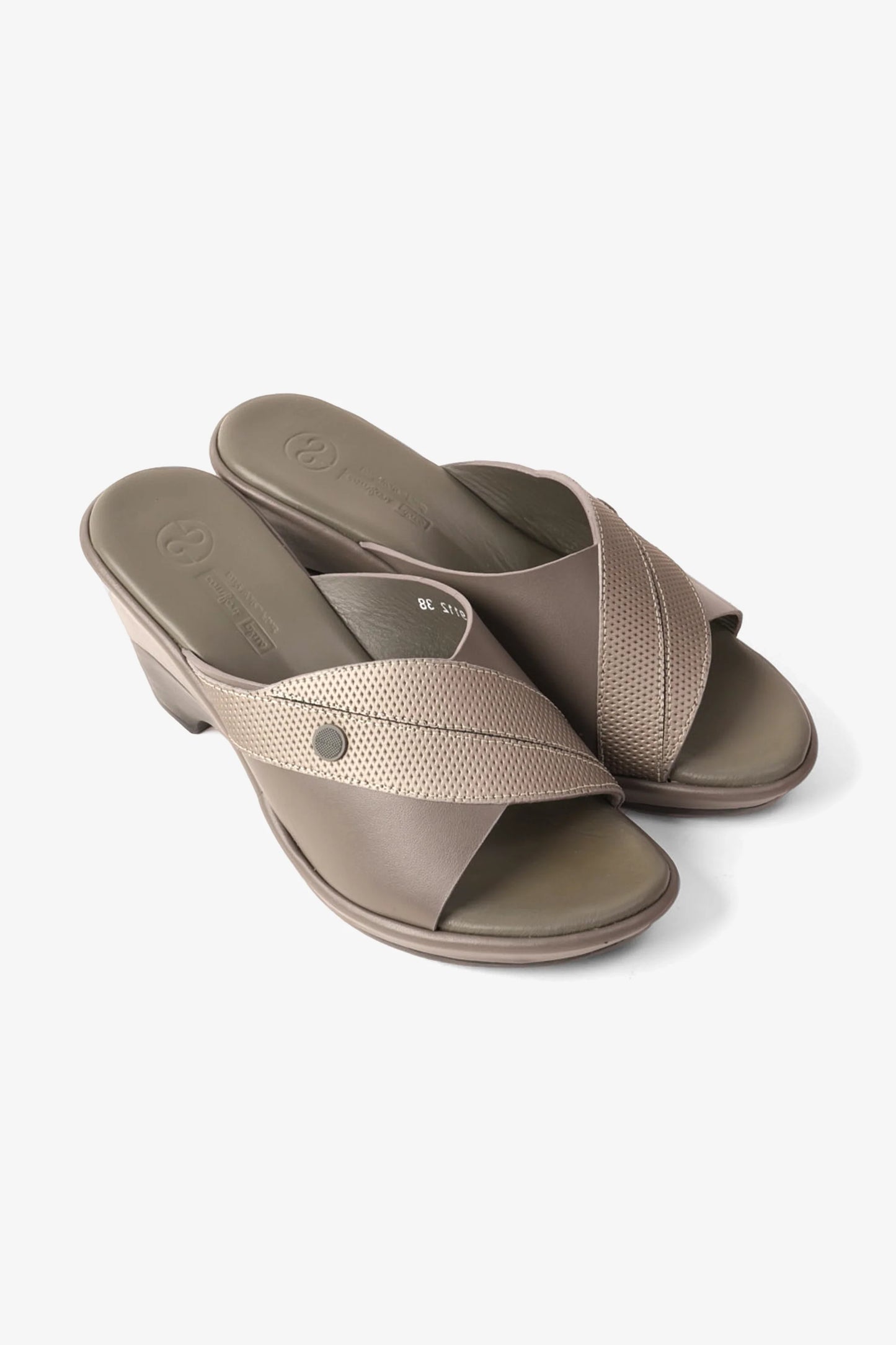 Comfort Plus Women's Leather Mules Low Heel Sandals Grey LSDCP9112