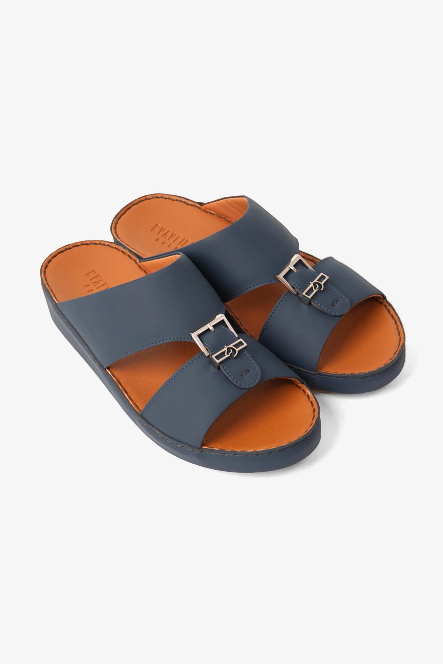 Cavalier Uomo Men's Embossed Leather Handstitched Arabic Sandals Navy MSDCV1101