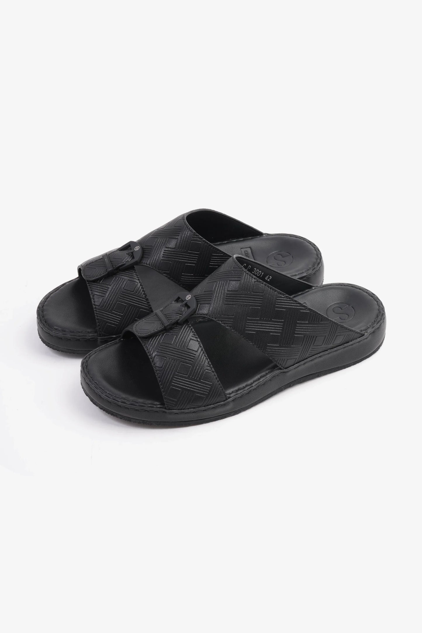 Comfort Plus Men's Embossed Leather Handstitched Arabic Sandals Black MSDCP3001