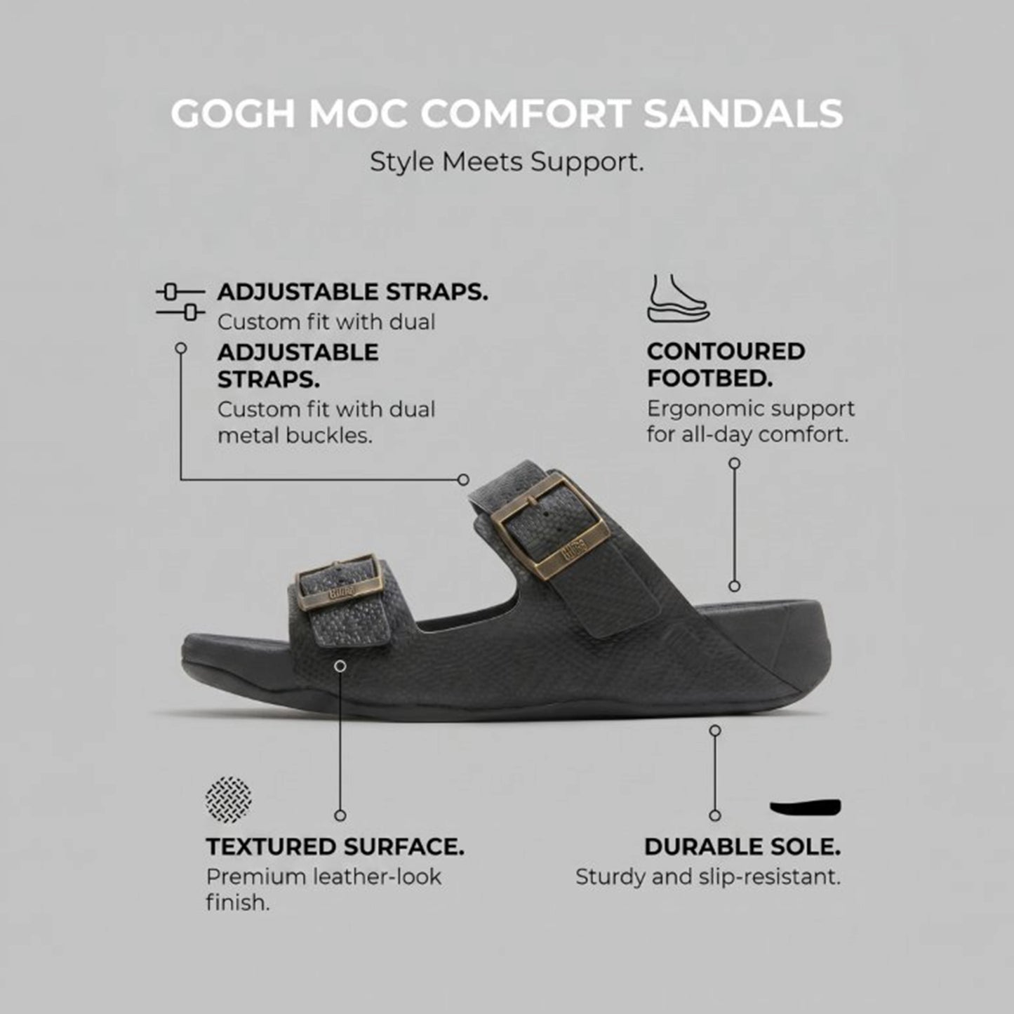 FITFLOP GOGH MOC MEN'S BUCKLE EMBOSSED-LEATHER SLIDES BLACK