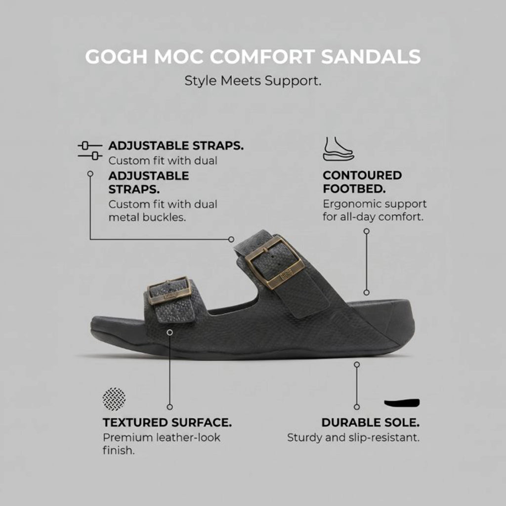 FITFLOP GOGH MOC MEN'S BUCKLE EMBOSSED-LEATHER SLIDES BLACK