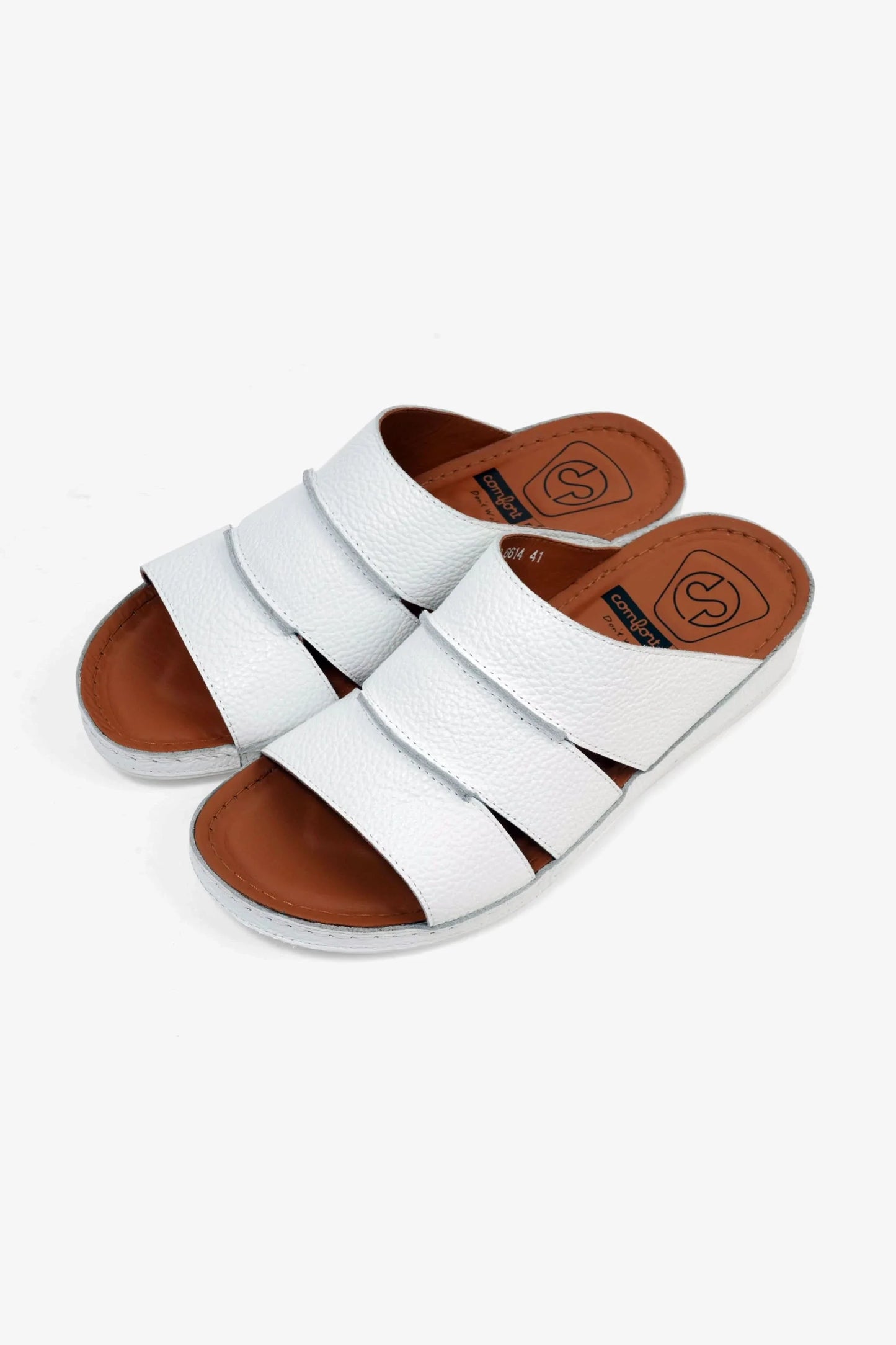 Comfort Plus Men's Leather Slide Sandals White MSDCP6614