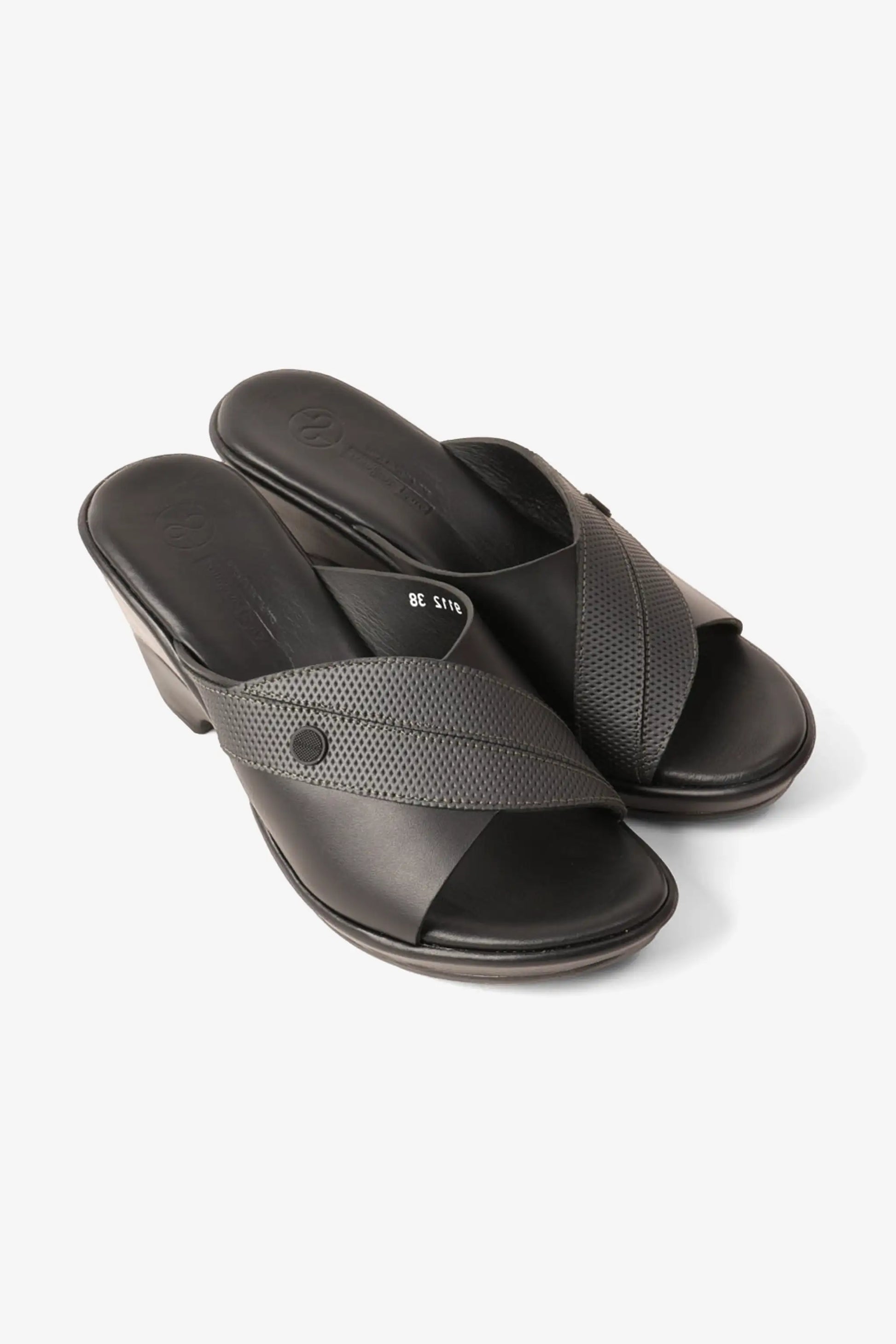 Comfort Plus Women's Supportive Low Heel Leather Mules Black LSDCP9112