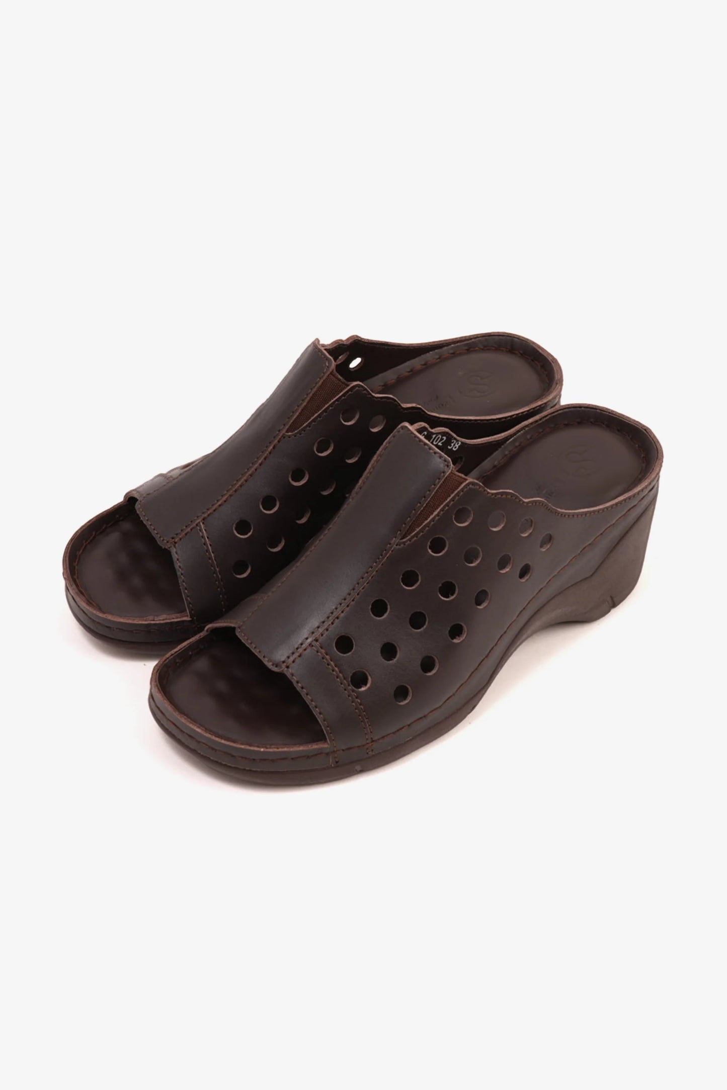Comfort Plus Women's Perforated Wedge Sandals Brown LSDCPGG102