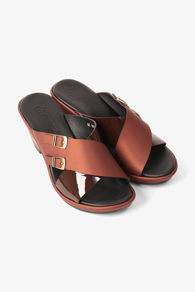 Comfort Plus Women's Wedge Mules With Double Buckle Maroon LSDCP9109