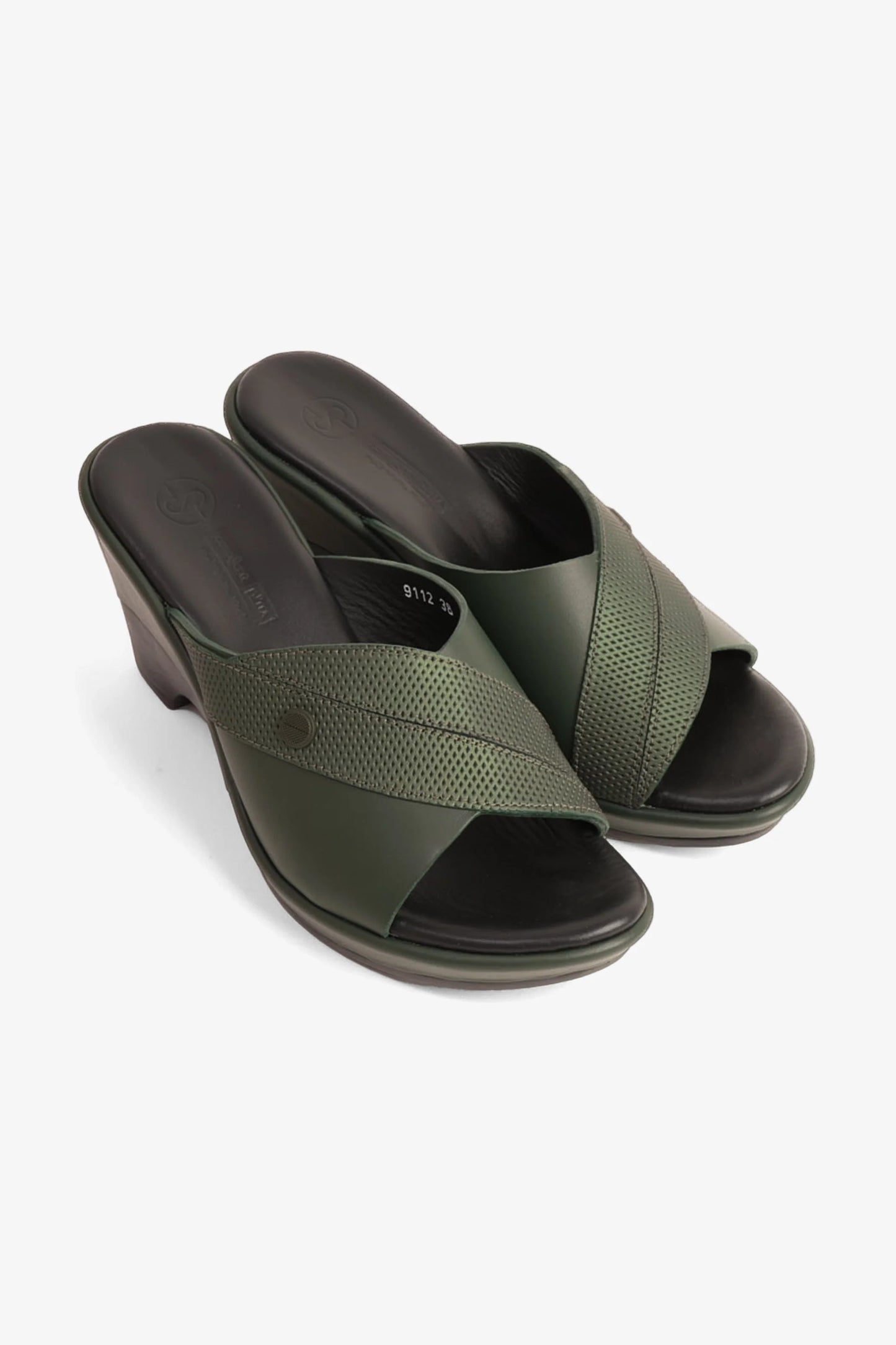 Comfort Plus Women's Leather Mules Low Heel Sandals Green LSDCP9112