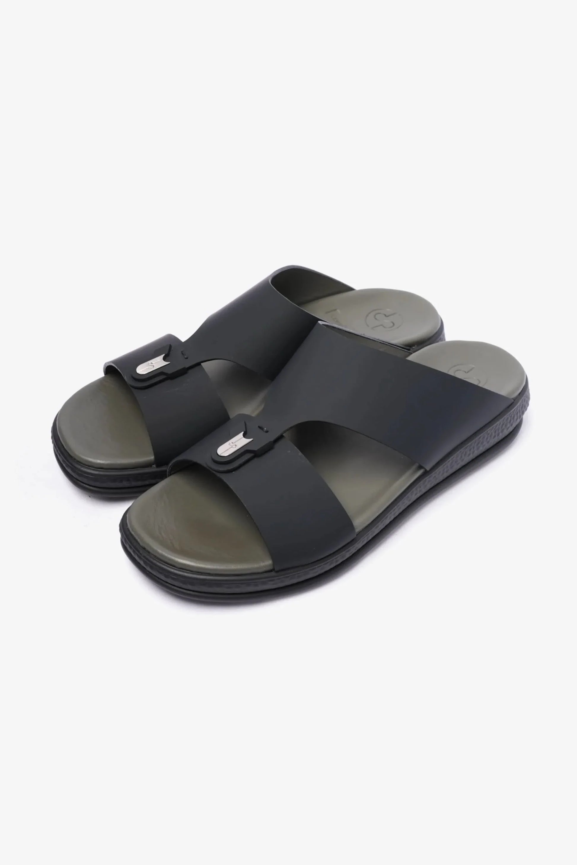 Comfort Plus Men's Matte Leather Buckle Sandals Black MSDCPD101
