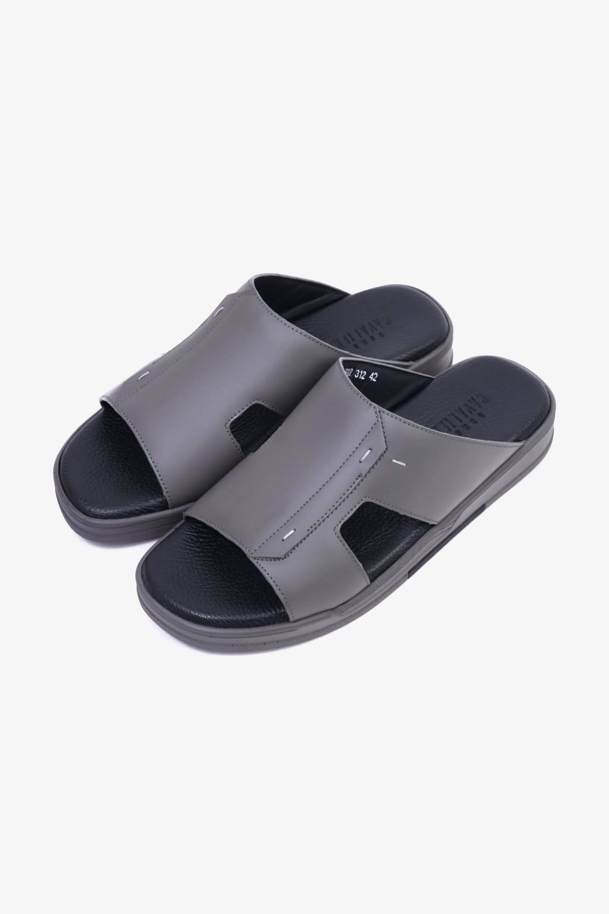 Cavalier Uomo Men's Leather Slide Sandals Grey MSDCVHAR312