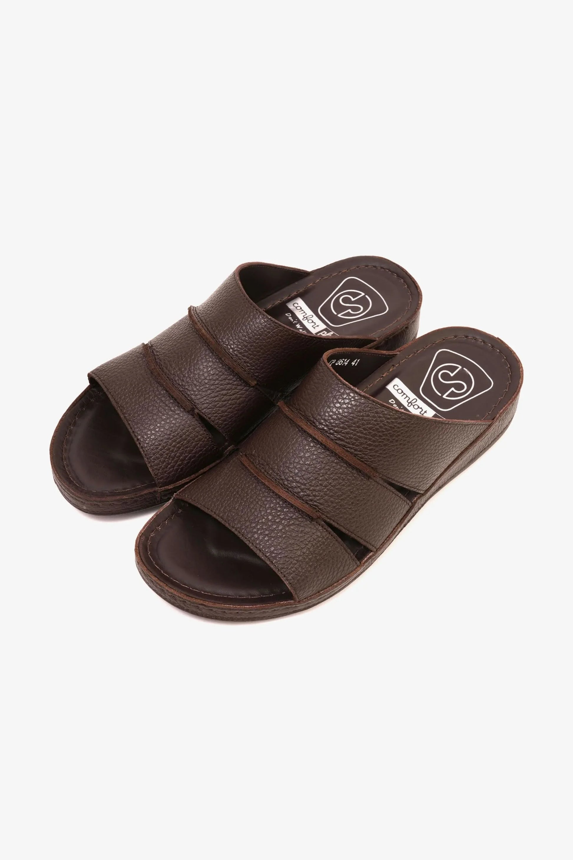 Comfort Plus Men's Leather Slide Sandals Brown MSDCP6614