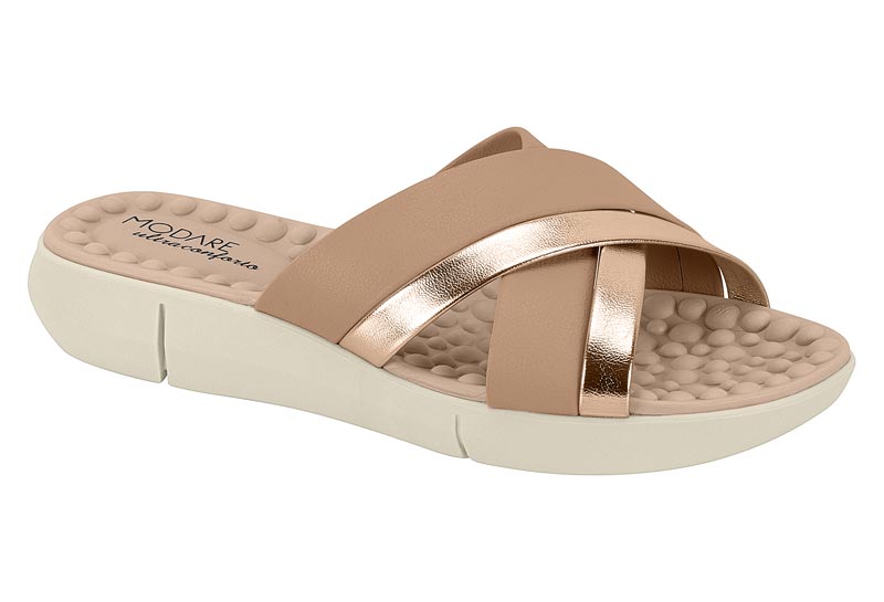 Tamanco Feminino Napa Floather Nature/Brilho Itália Nude/Golden