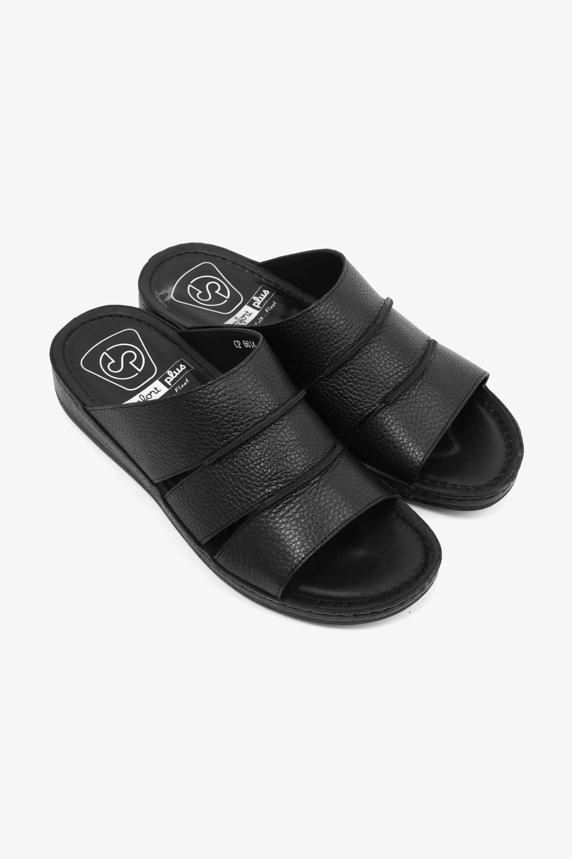 Comfort Plus Men's Leather Slide Sandals Black MSDCP6614