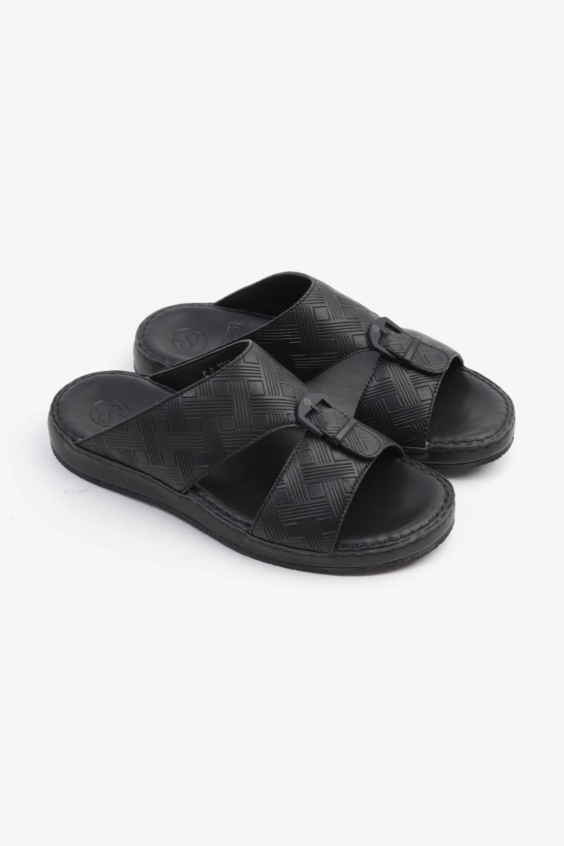 Comfort Plus Men's Embossed Leather Handstitched Arabic Sandals Black MSDCP3001