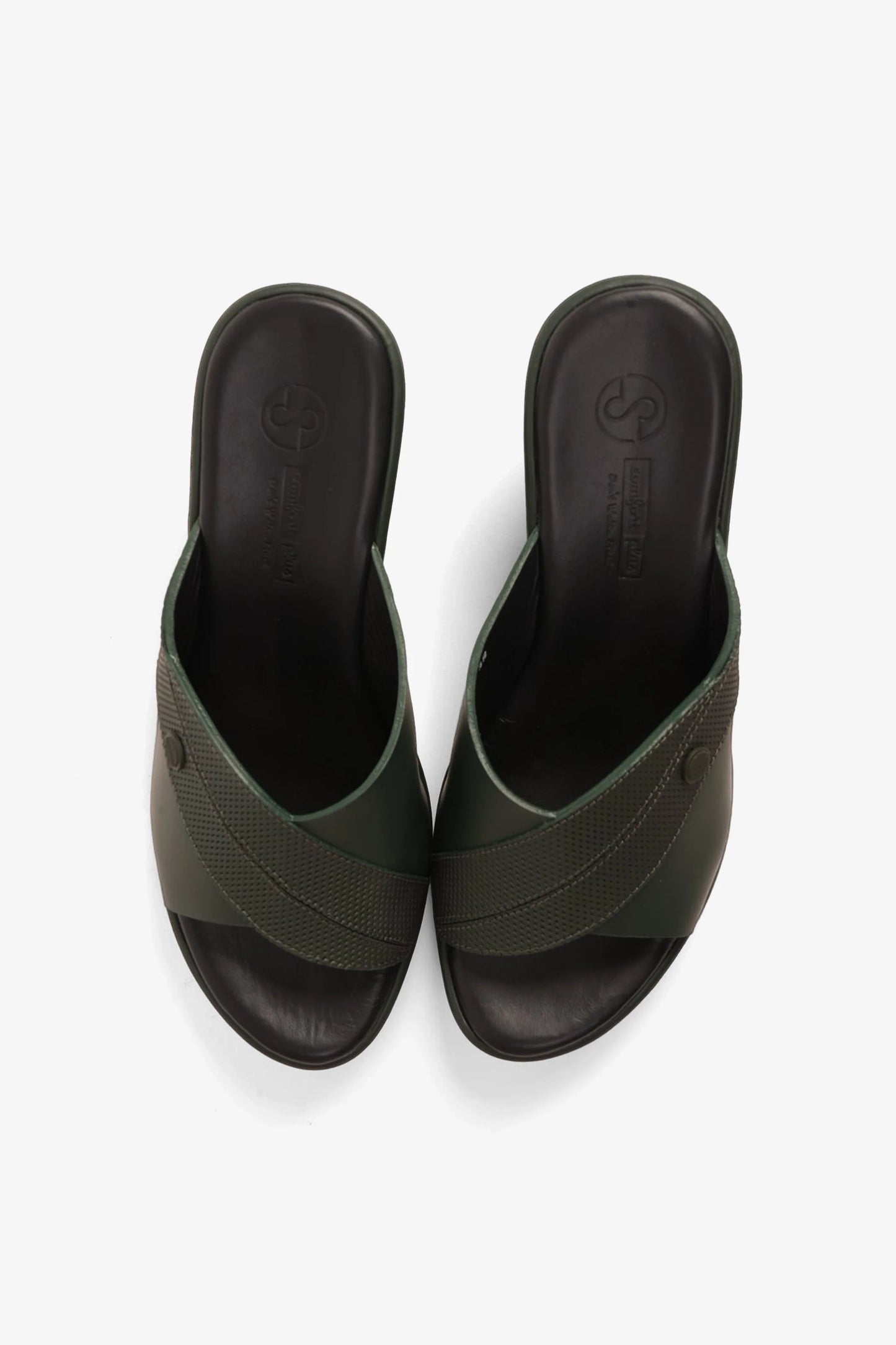 Comfort Plus Women's Leather Mules Low Heel Sandals Green LSDCP9112