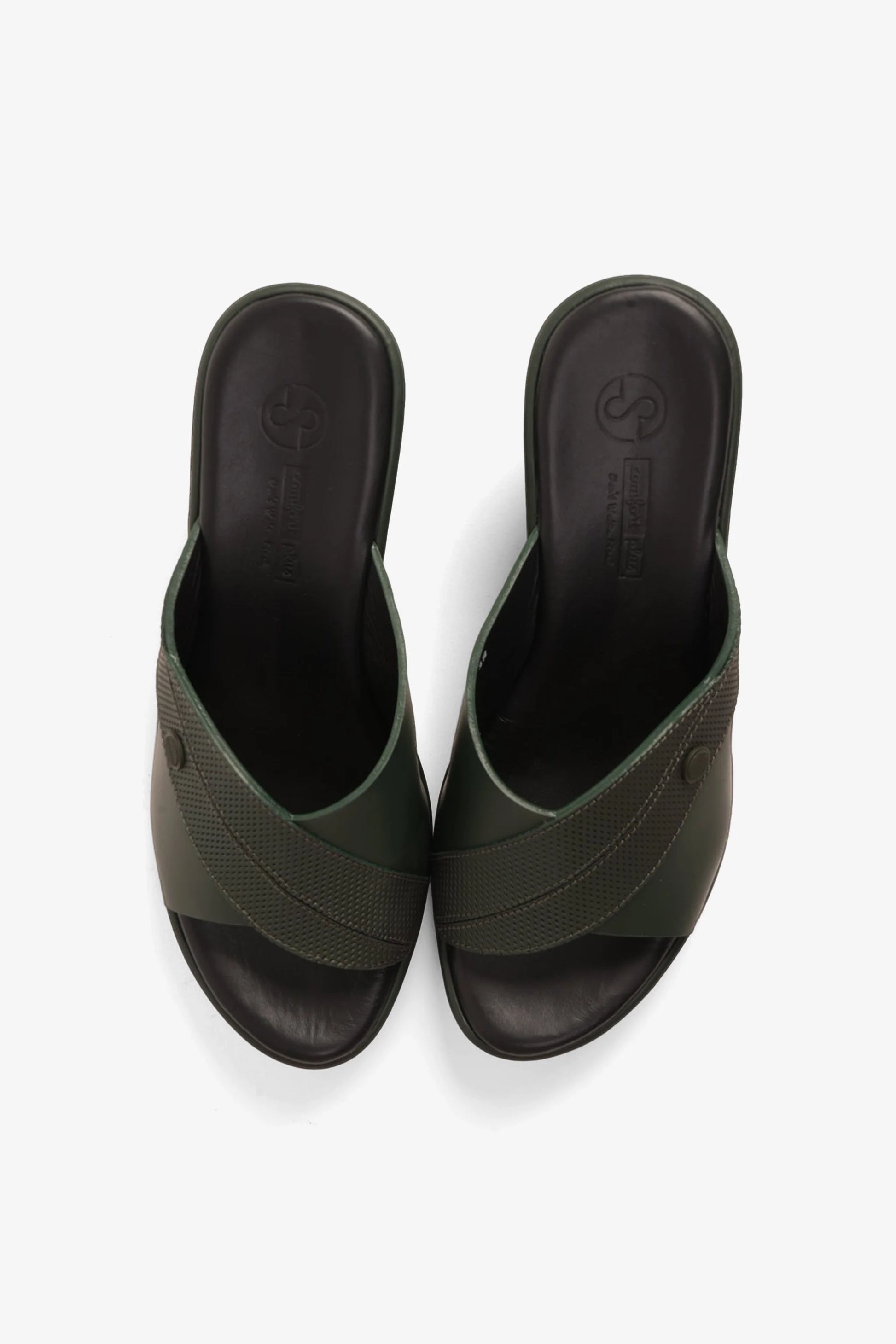 Comfort Plus Women's Leather Mules Low Heel Sandals Green LSDCP9112