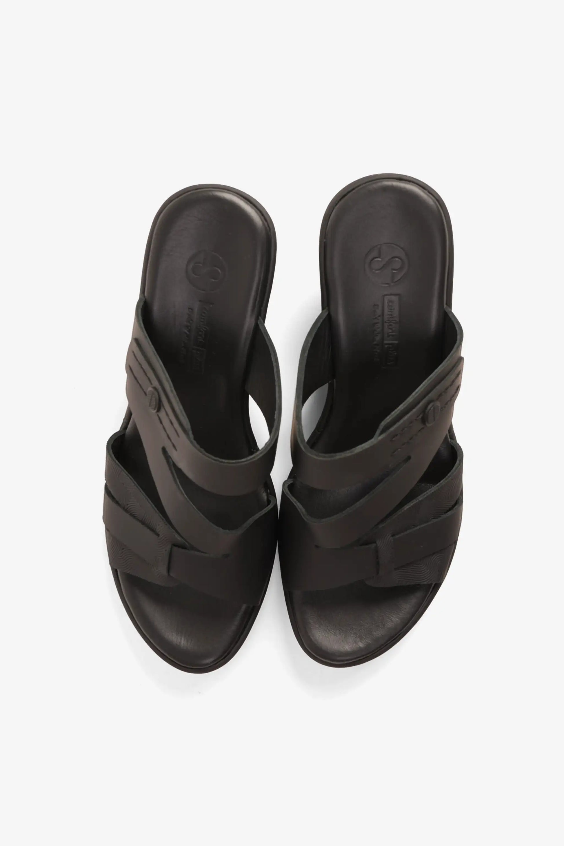 Comfort Plus Women's Leather Cut-Out Low Heel Sandals Black LSDCP9110