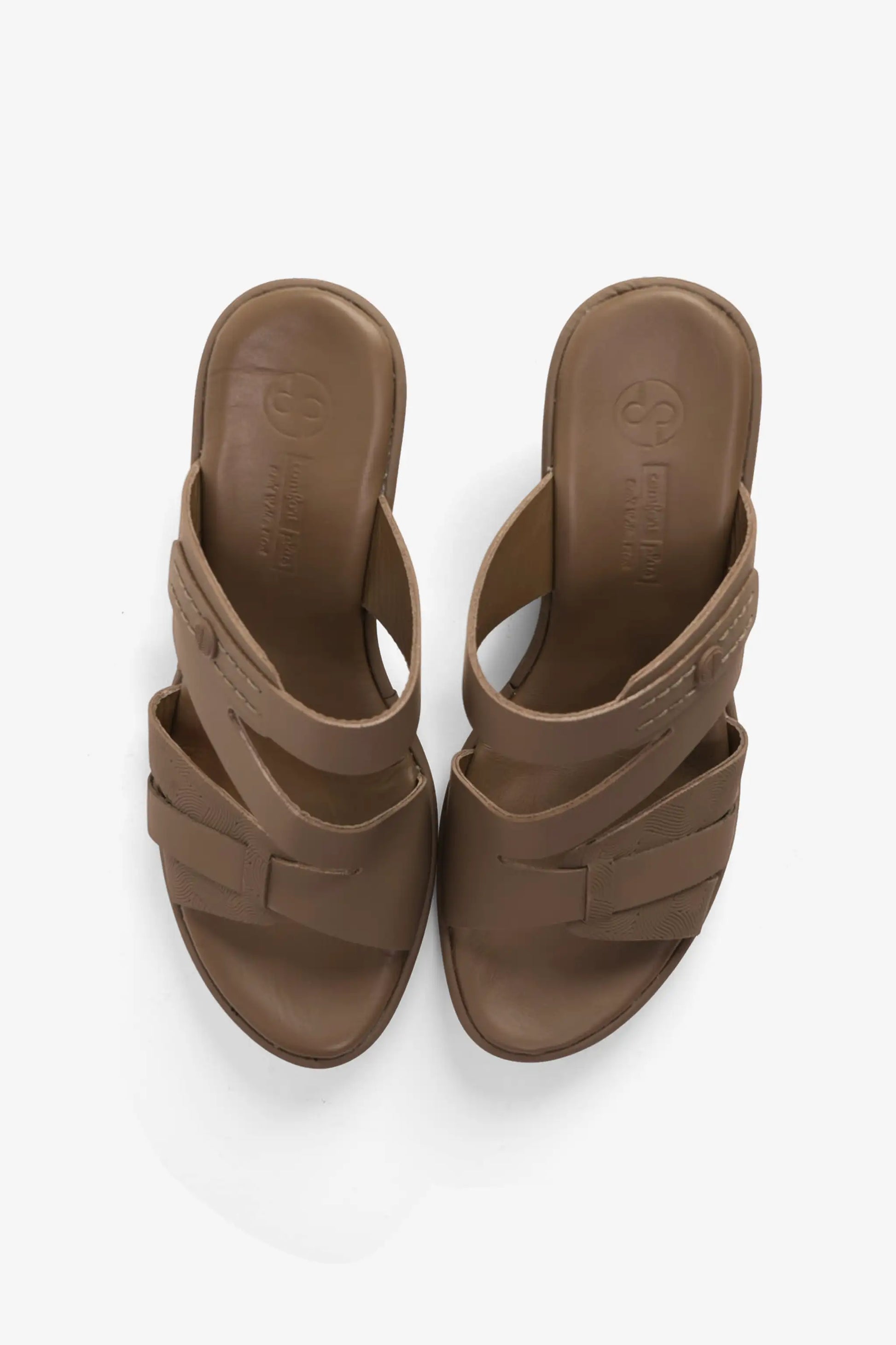 Comfort Plus Women's Leather Cut-Out Low Heel Sandals Truffle LSDCP9110
