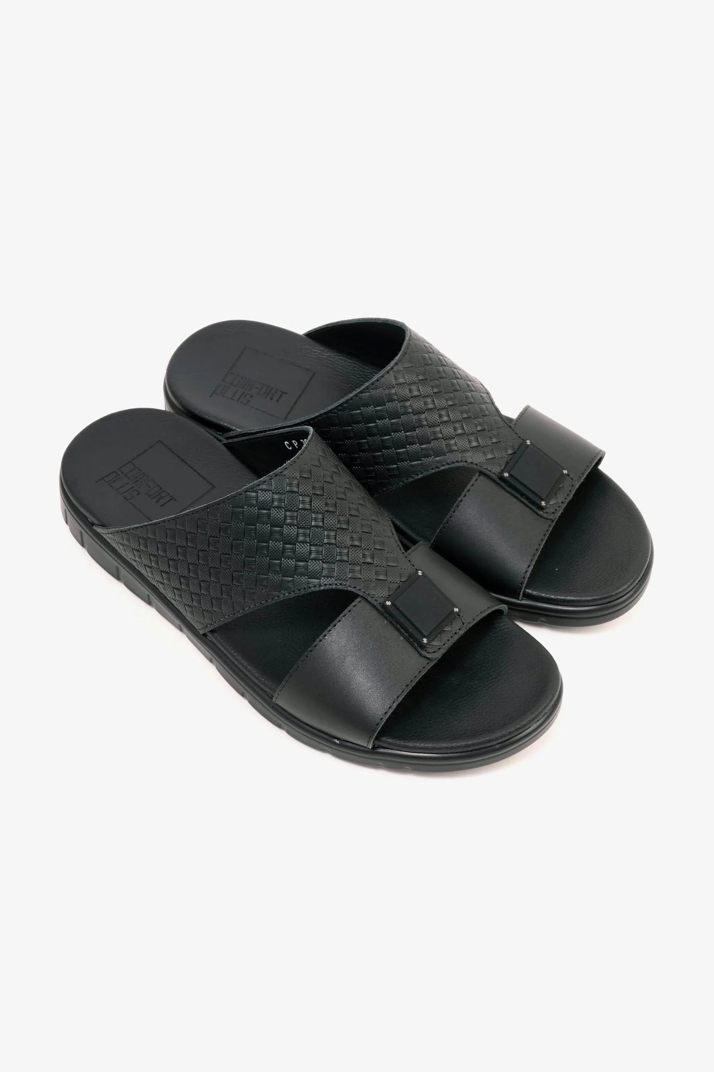 Comfort Plus Men's Embossed Leather Sandals Black MSDCP201