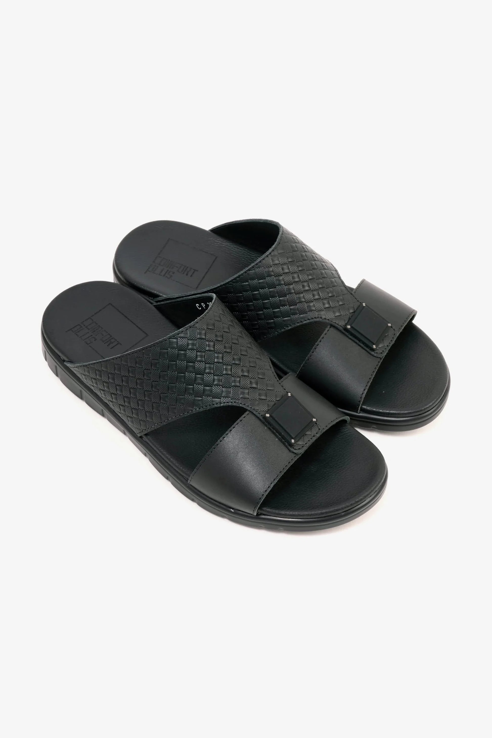 Comfort Plus Men's Embossed Leather Sandals Black MSDCP201