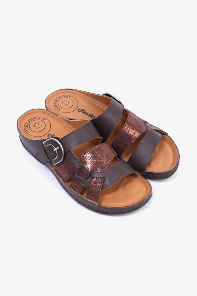 Comfort Plus Women's Double Buckle Sandals Brown LSDCP584