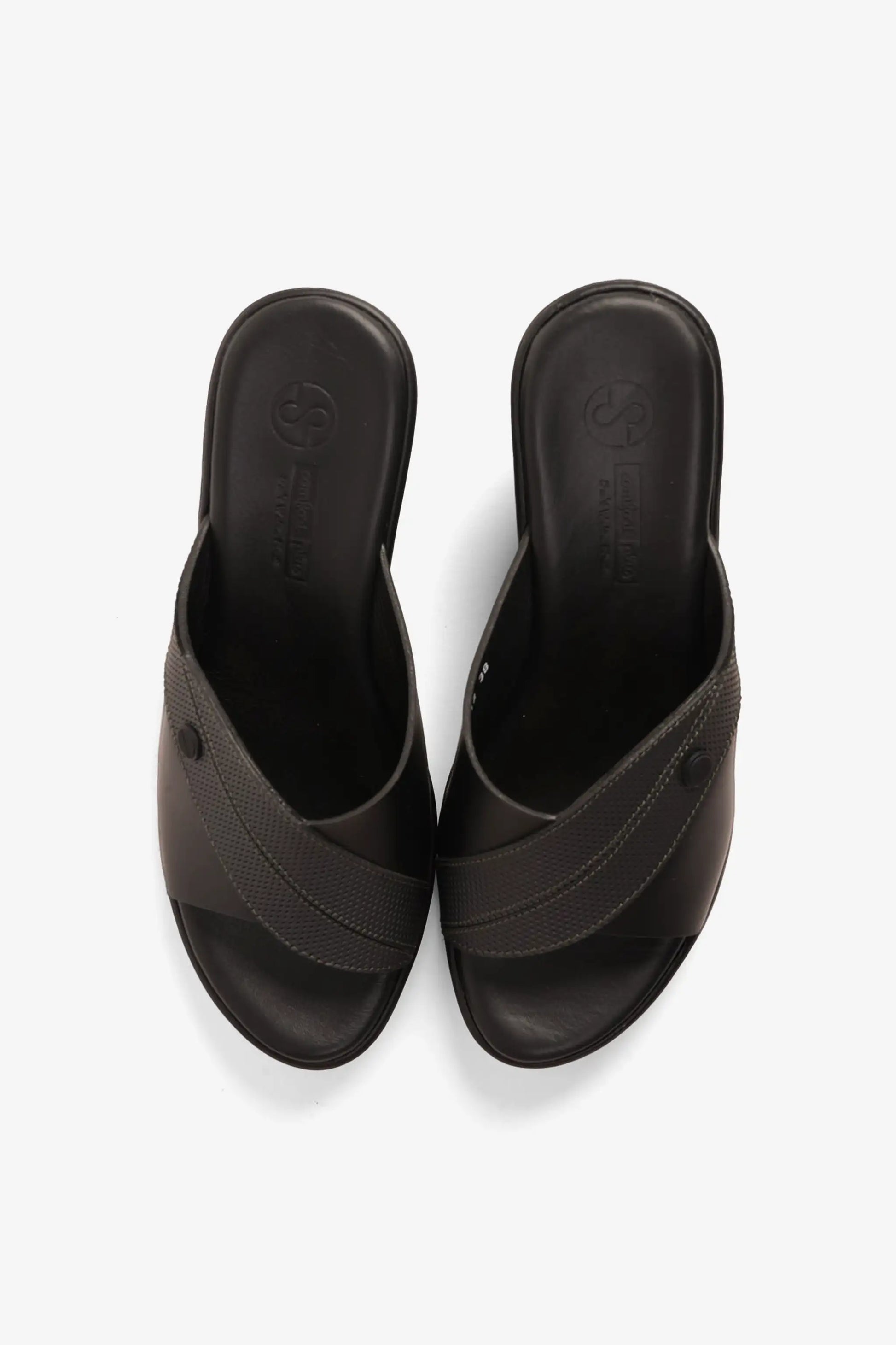 Comfort Plus Women's Supportive Low Heel Leather Mules Black LSDCP9112