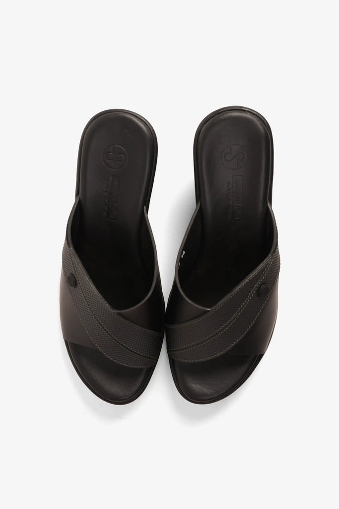 Comfort Plus Women's Supportive Low Heel Leather Mules Black LSDCP9112