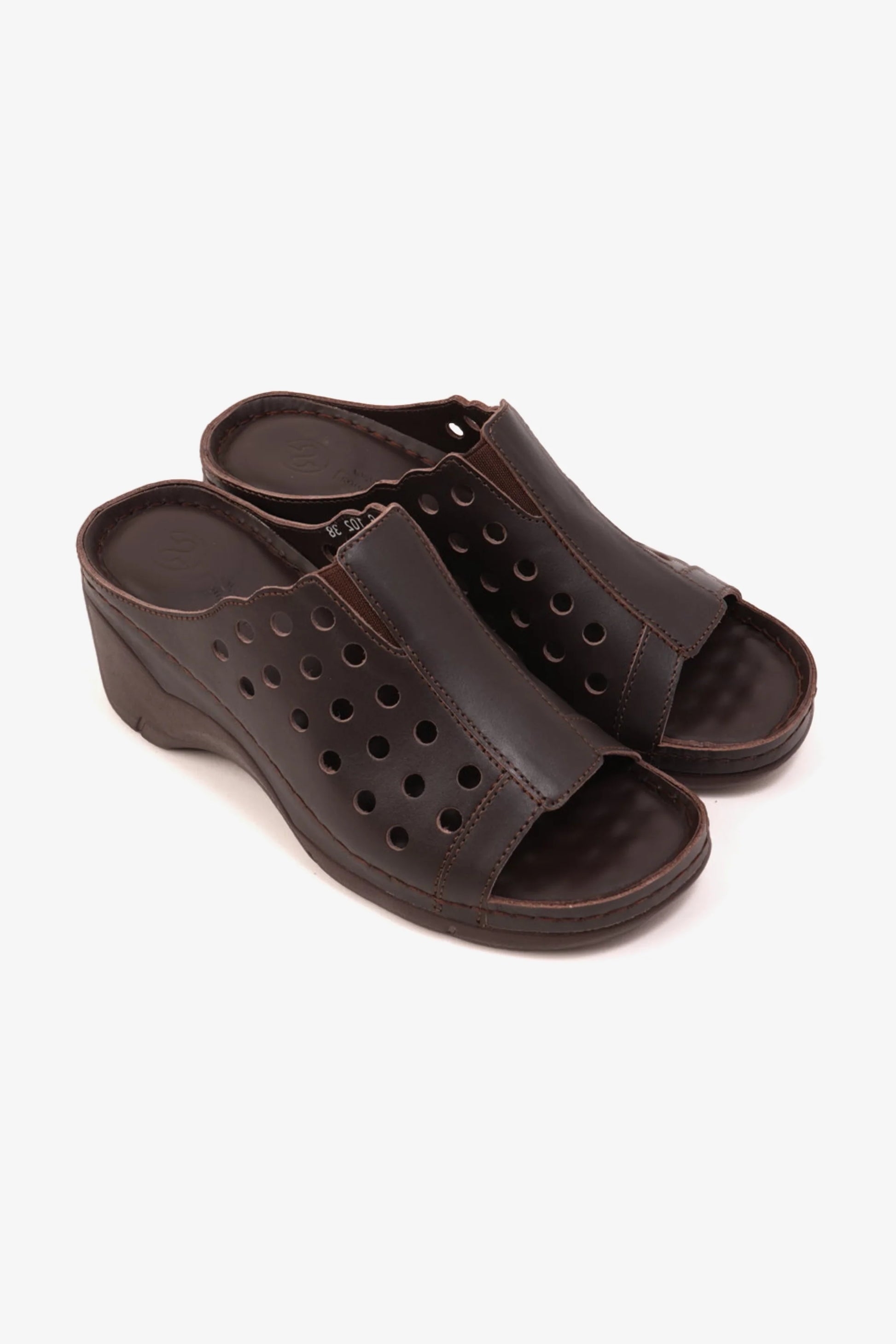 Comfort Plus Women's Perforated Wedge Sandals Brown LSDCPGG102