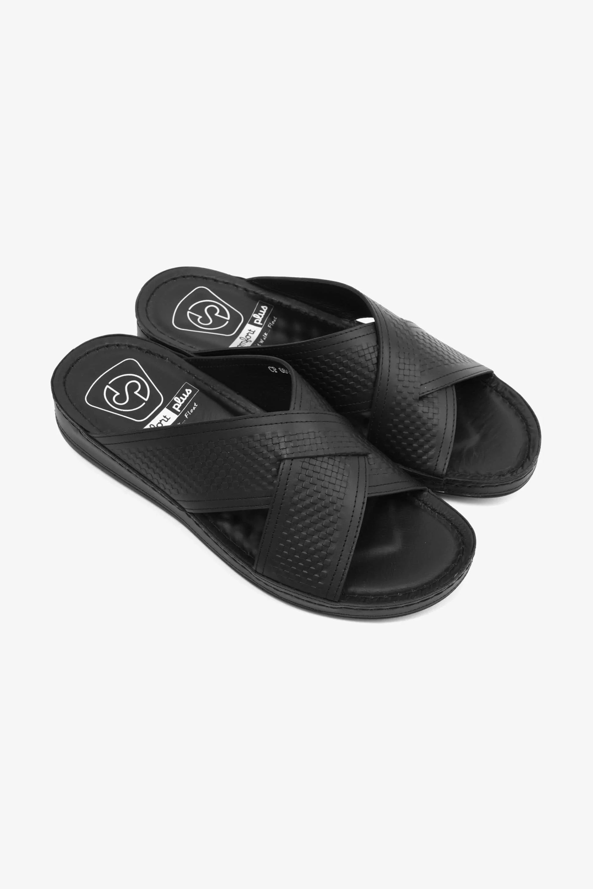 Comfort Plus Men's Silver Accent Leather Arabic Sandals Black MSDCP6611