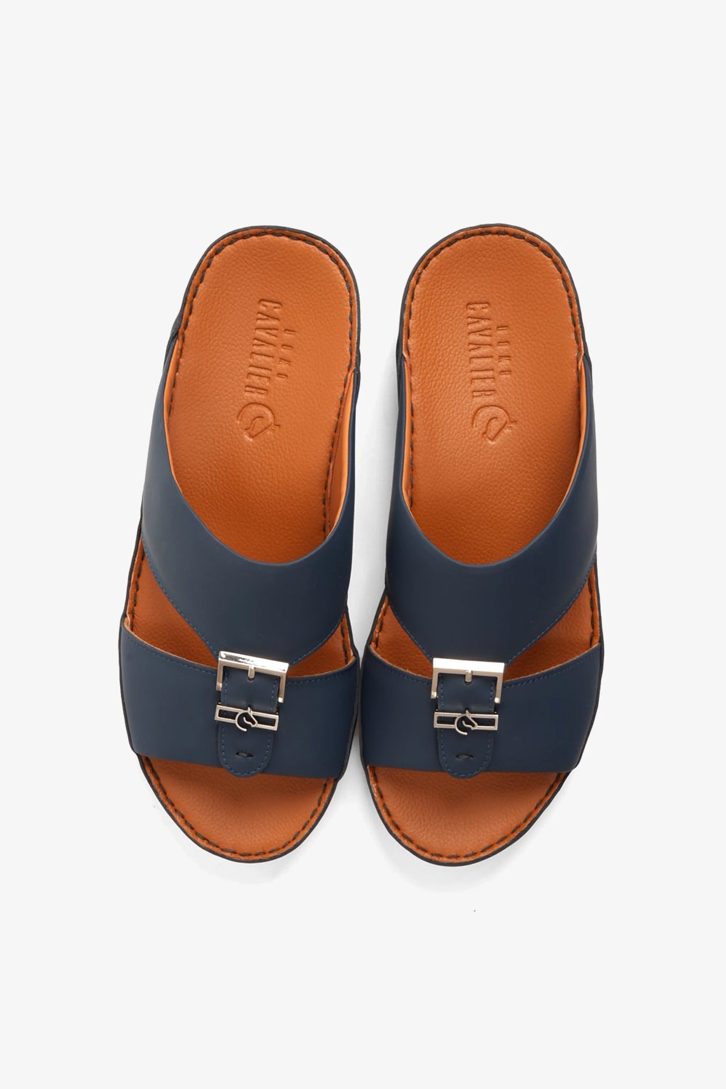 Cavalier Uomo Men's Embossed Leather Handstitched Arabic Sandals Navy MSDCV1101