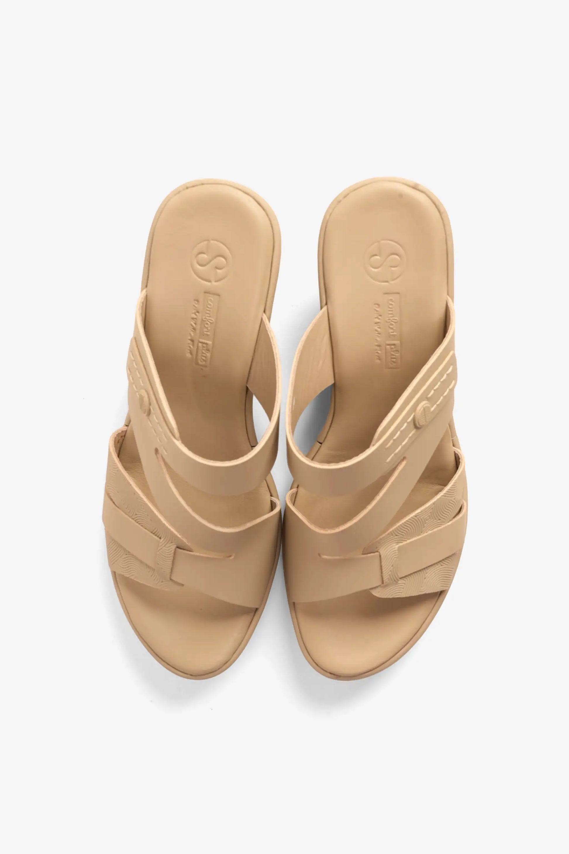 Comfort Plus Women's Leather Cut-Out Low Heel Sandals Beige LSDCP9110