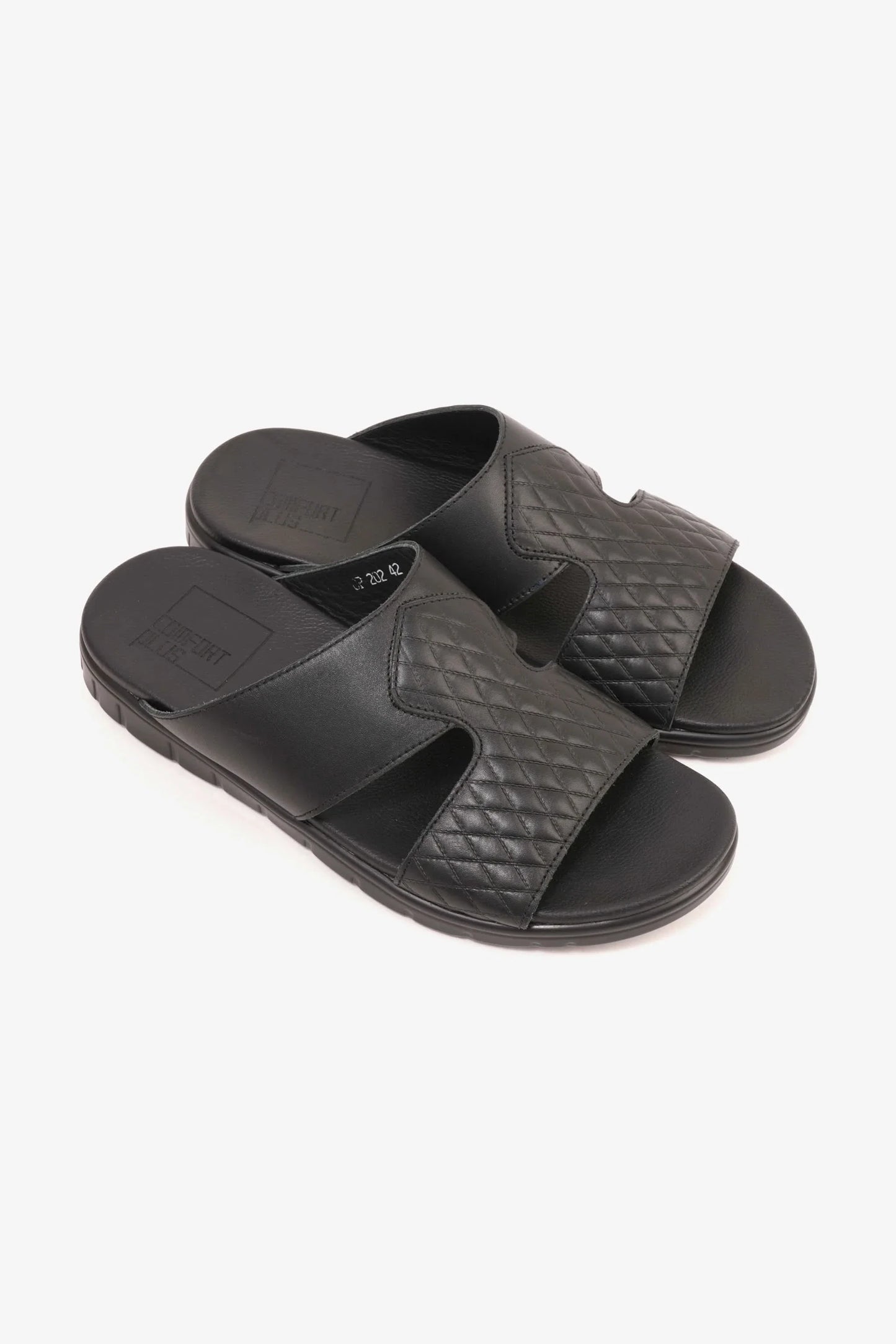 Comfort Plus Men's Quilted Leather Sandals Black MSDCP202