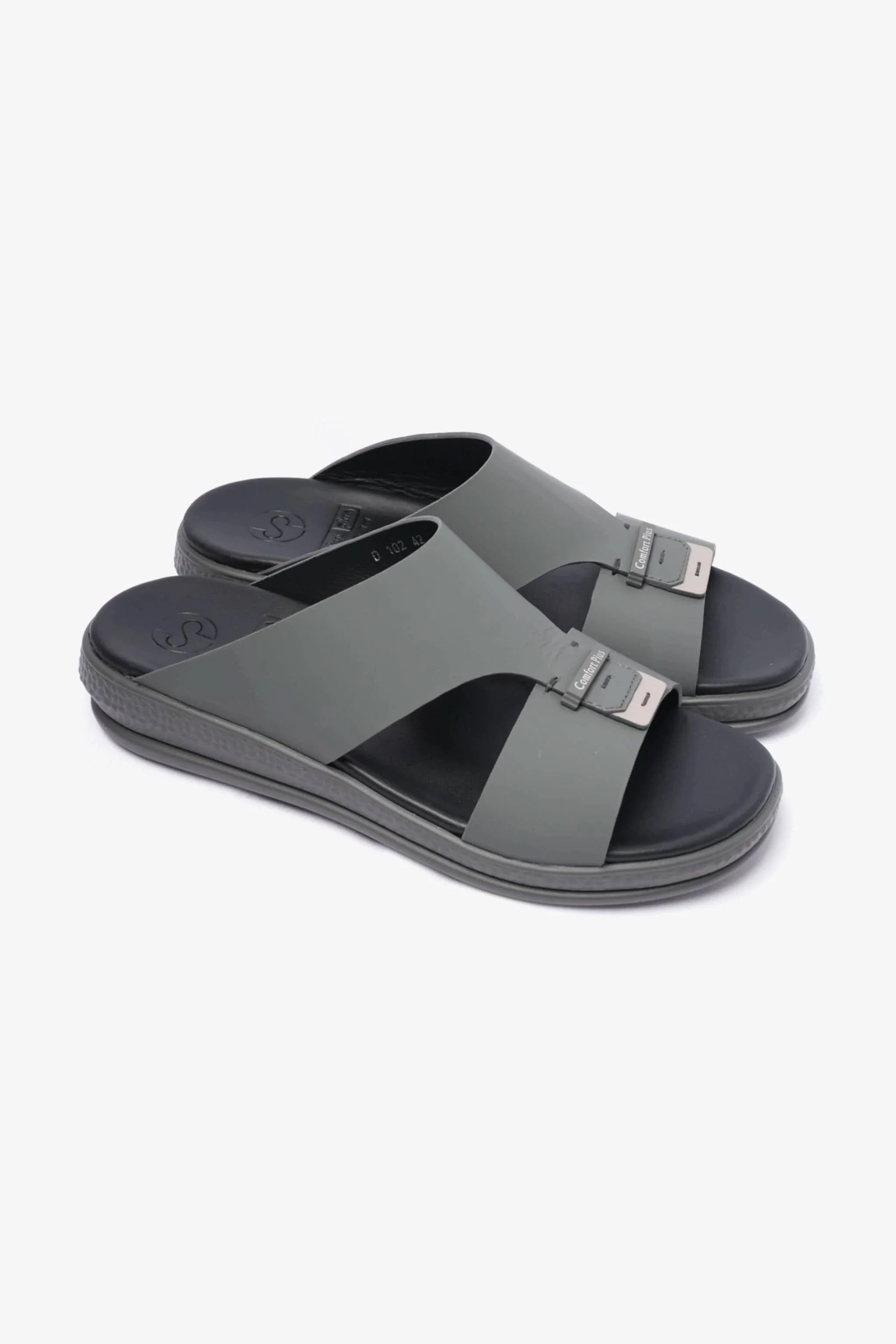 Comfort Plus Men's Matte Leather Buckle Sandals Grey MSDCPD102