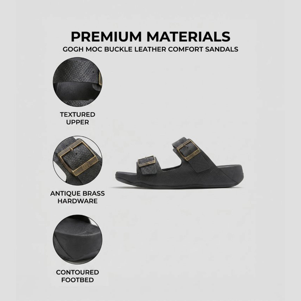 FITFLOP GOGH MOC MEN'S BUCKLE EMBOSSED-LEATHER SLIDES BLACK
