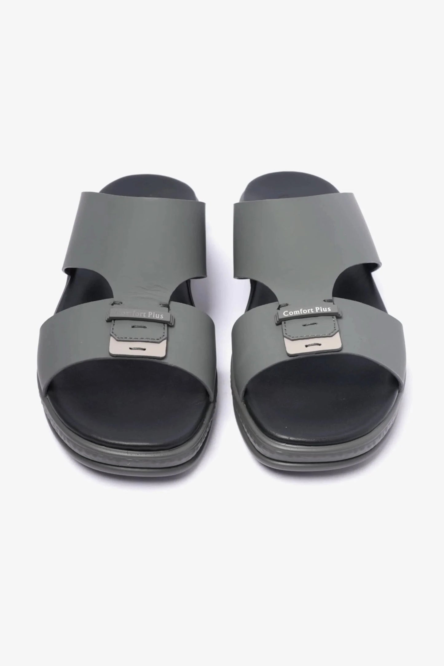 Comfort Plus Men's Matte Leather Buckle Sandals Grey MSDCPD102