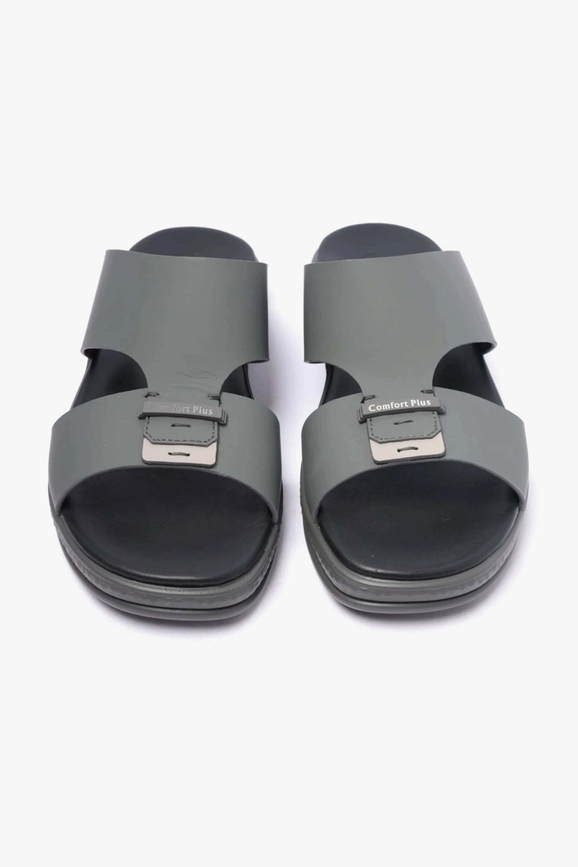 Comfort Plus Men's Matte Leather Buckle Sandals Grey MSDCPD102