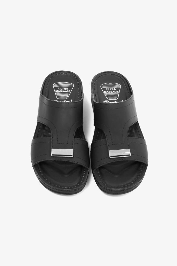Comfort Plus Men's Ultra Massage Leather Sandals Black - Seventy7