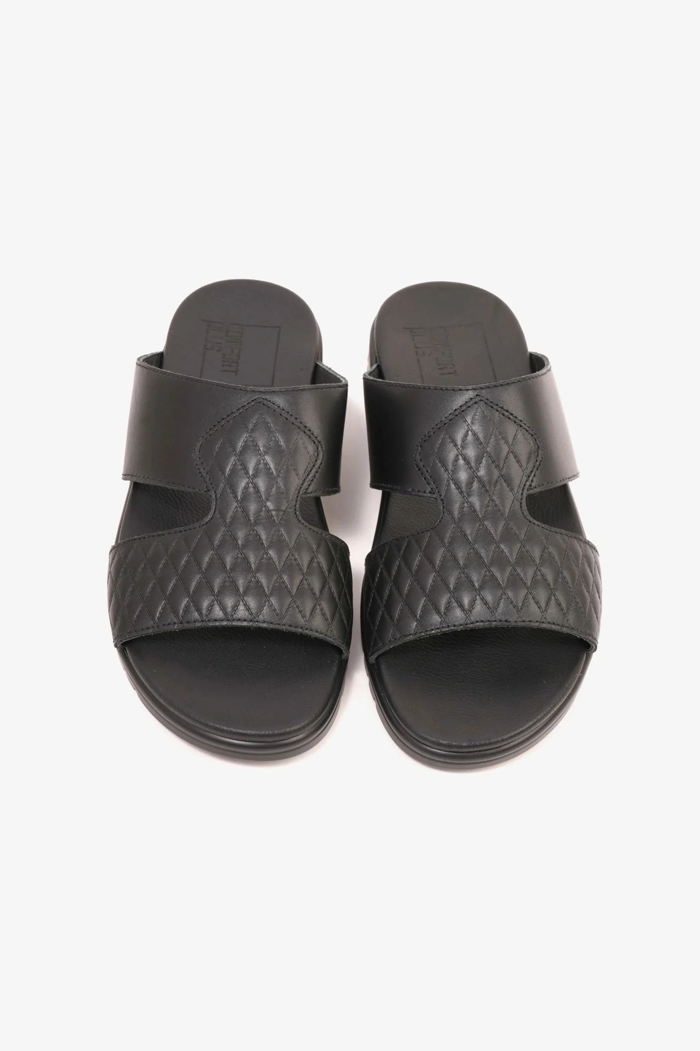 Comfort Plus Men's Quilted Leather Sandals Black MSDCP202