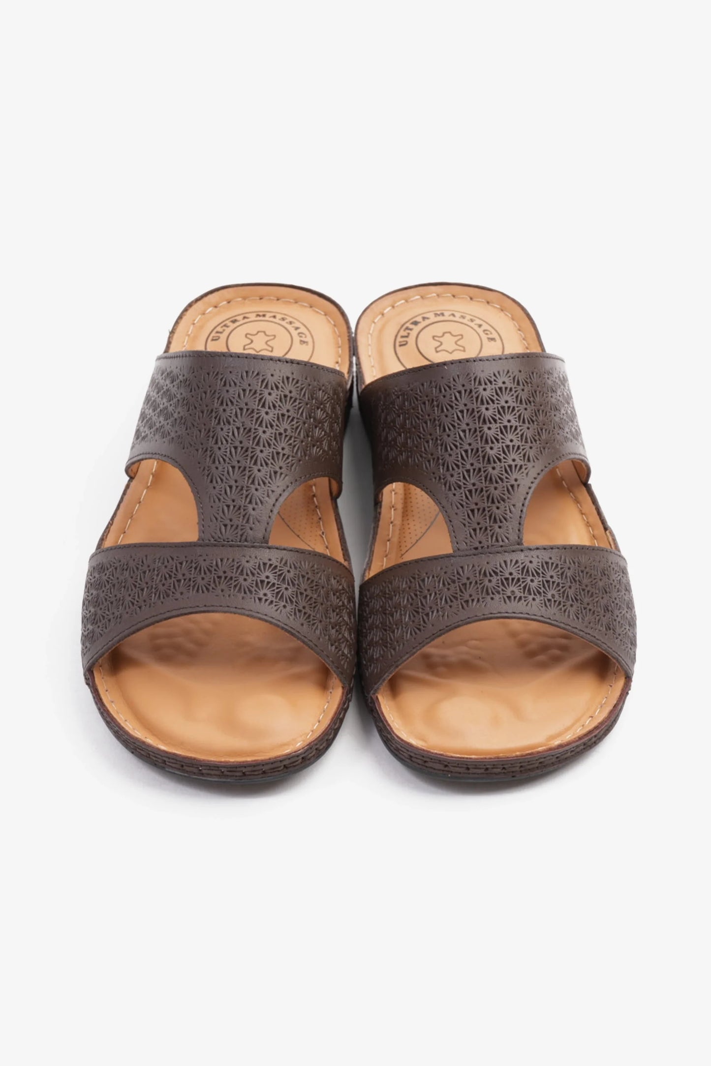 COMFORT PLUS BREATHABLE PERFORATED LEATHER SANDALS BROWN - Seventy7