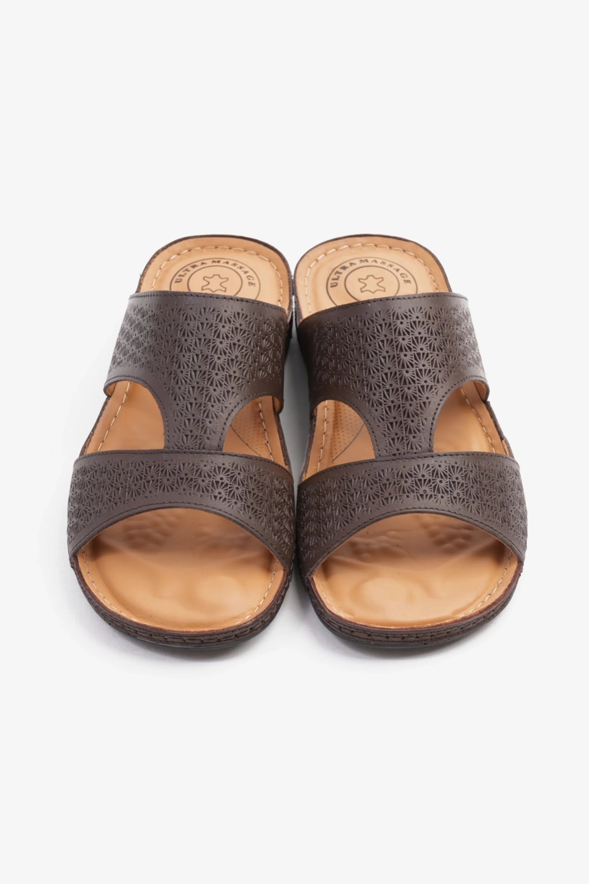 COMFORT PLUS BREATHABLE PERFORATED LEATHER SANDALS BROWN - Seventy7