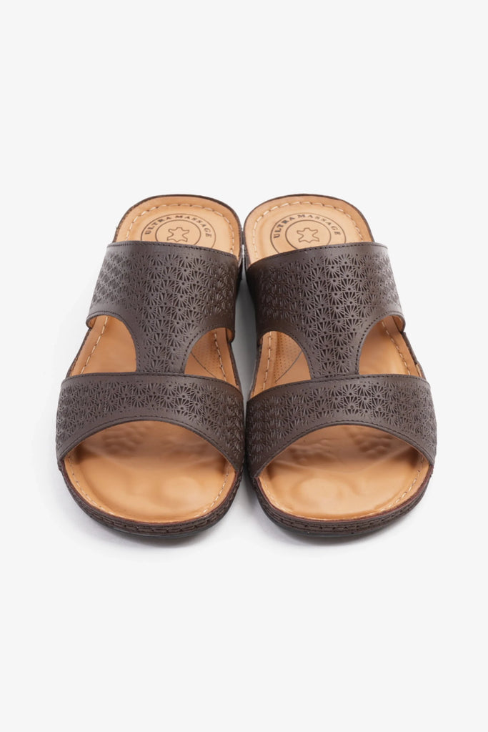 COMFORT PLUS BREATHABLE PERFORATED LEATHER SANDALS BROWN - Seventy7