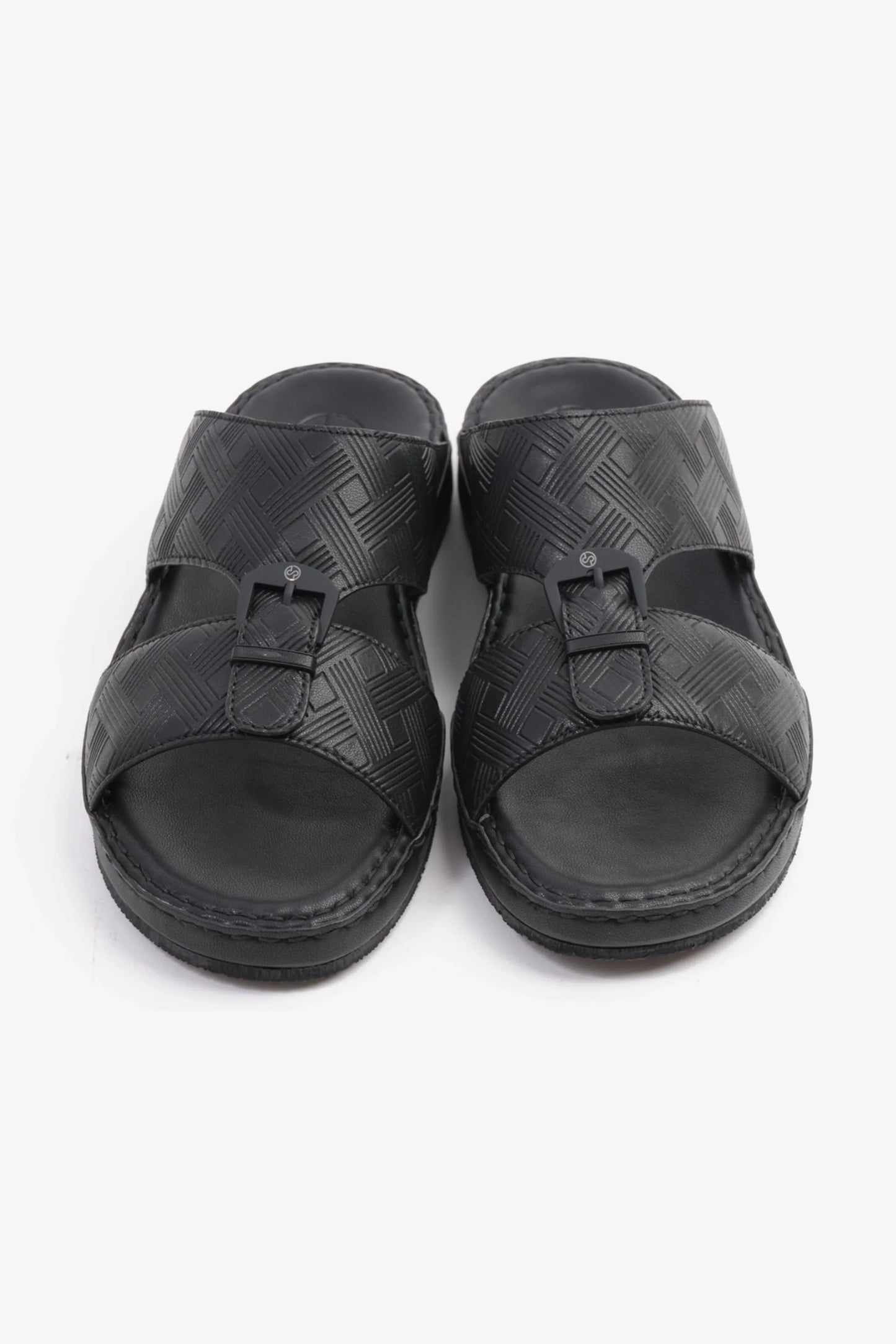 Comfort Plus Men's Embossed Leather Handstitched Arabic Sandals Black MSDCP3001